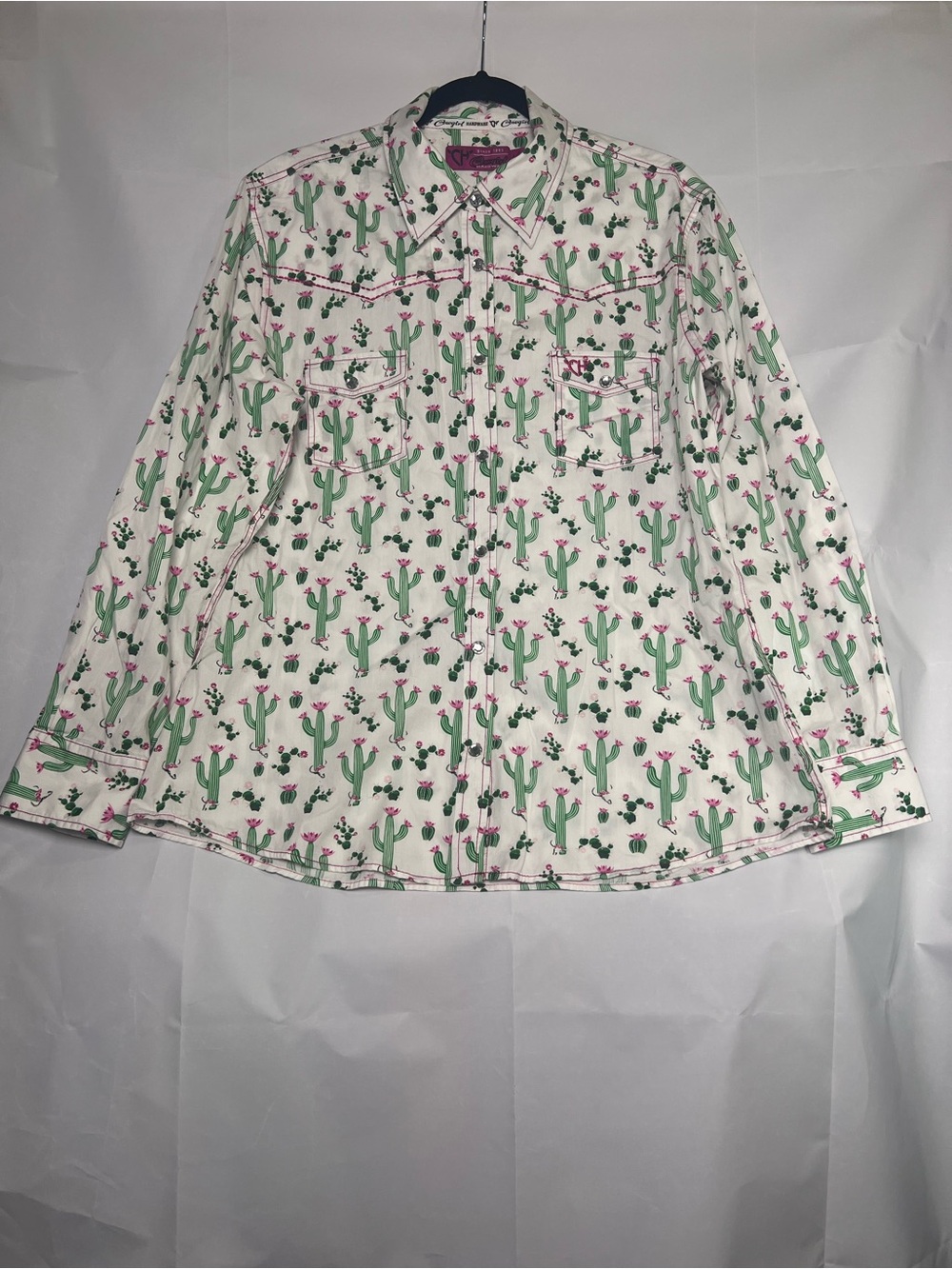Cowgirl Hardware Cactus Rhinestone Snap Western Shirt Size Large Festival Boho